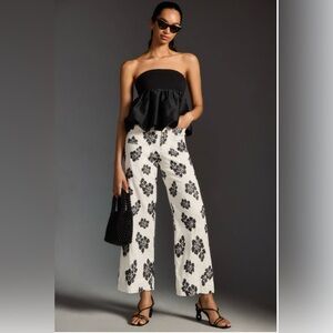 Anthropologie Maeve The Collette Cropped Wide-leg Embroidered Pants, size 2